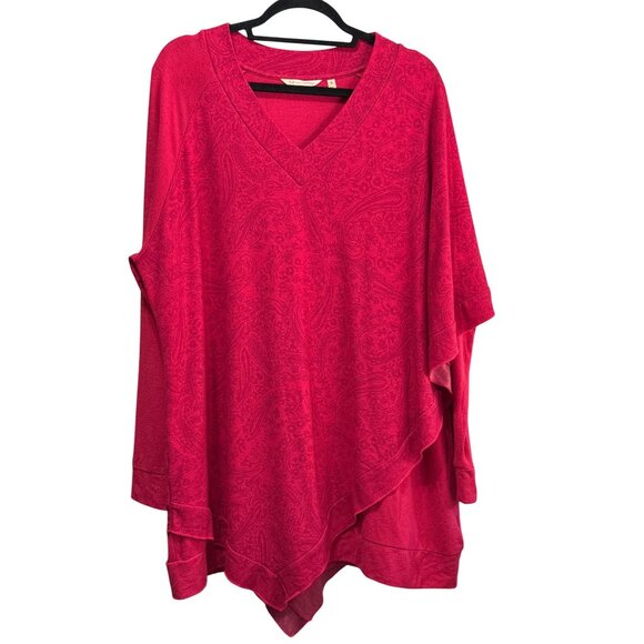 Soft Surroundings Tops - Soft Surroundings Womens Fuchsia Paisley Asymmetrical V-Neck Poncho Top Size 1X